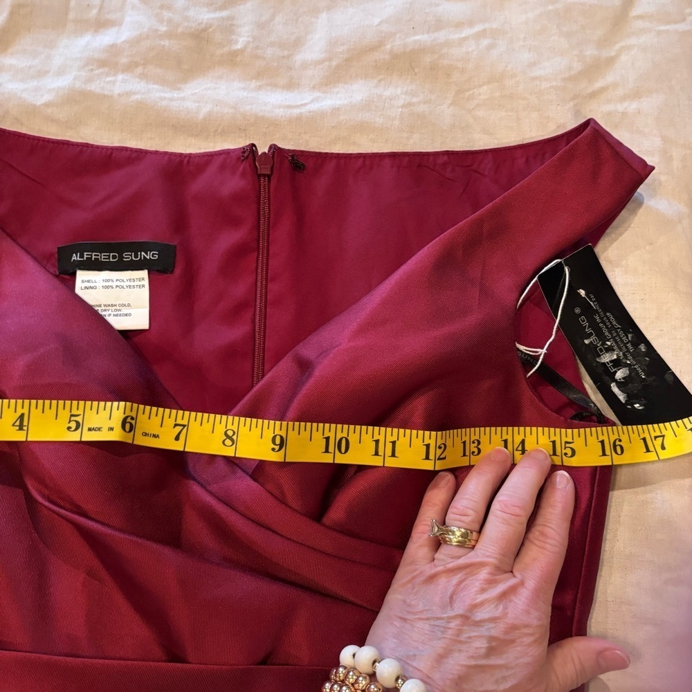 NWT Alfred Sung Off the Shoulder Satin Gown in Burgundy, size 4R - Picture 16 of 16